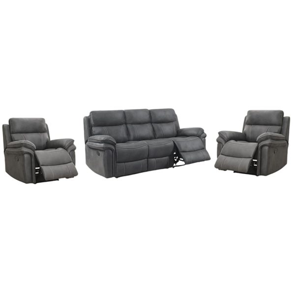 Rasalas Fabric Recliner 3+1+1 Seater Sofa Set In Grey | Bed Sava