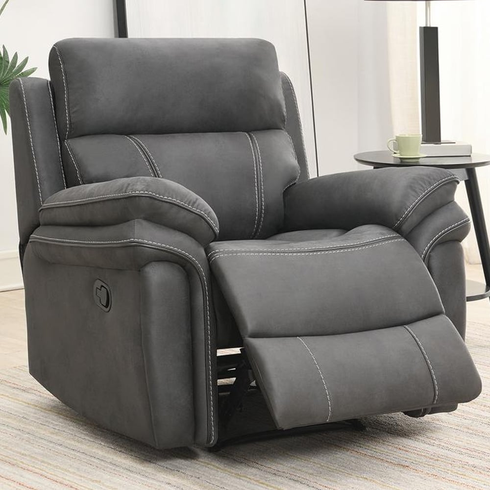 Rasalas Fabric Recliner 1 Seater Sofa In Charcoal Grey