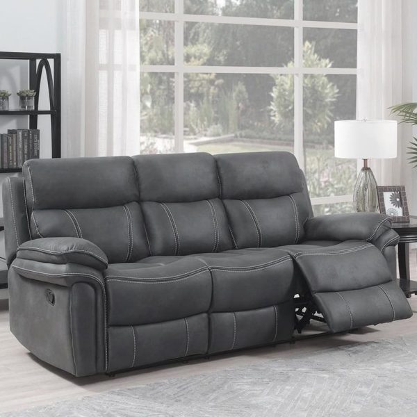 Rasalas Fabric Recliner 3 Seater Sofa In Charcoal Grey | Bed Sava