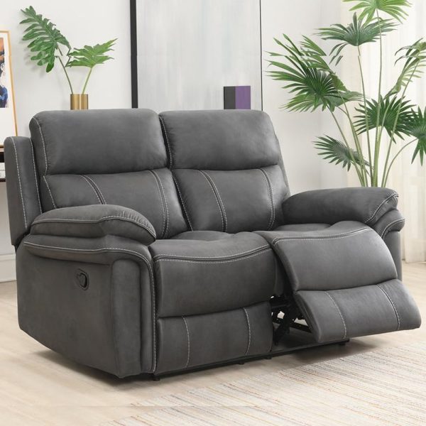 Rasalas Fabric Recliner 2 Seater Sofa In Charcoal Grey | Bed Sava