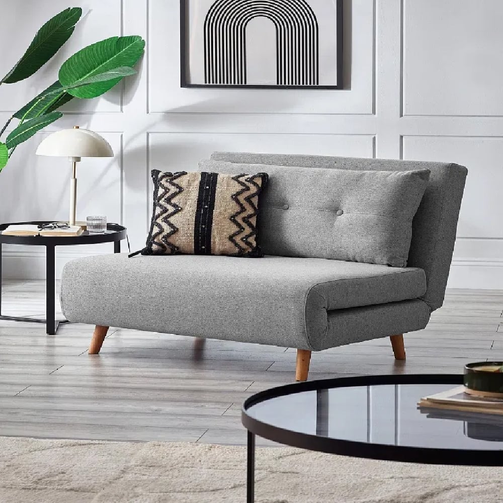 Rattvik Fabric Single Sofabed With Oak Legs In Grey