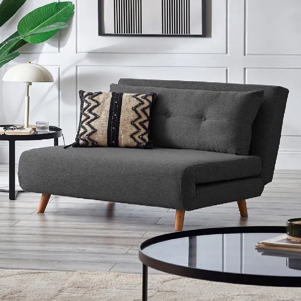 Rattvik Fabric Single Sofabed With Oak Legs In Mid Grey