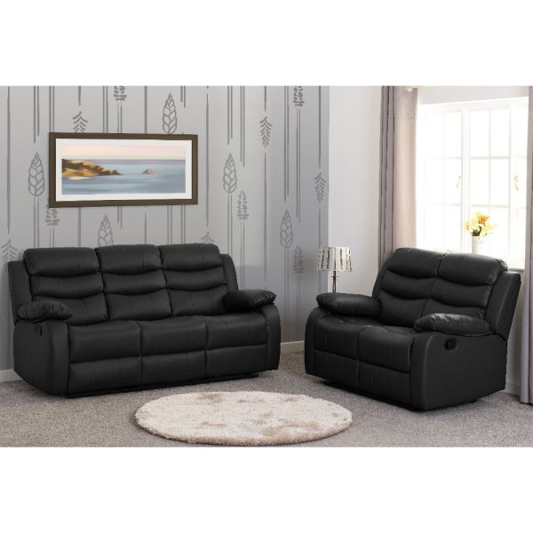 Rawlins Faux Leather Recliner 3+2 Seater Sofa Set In Black | Bed Sava