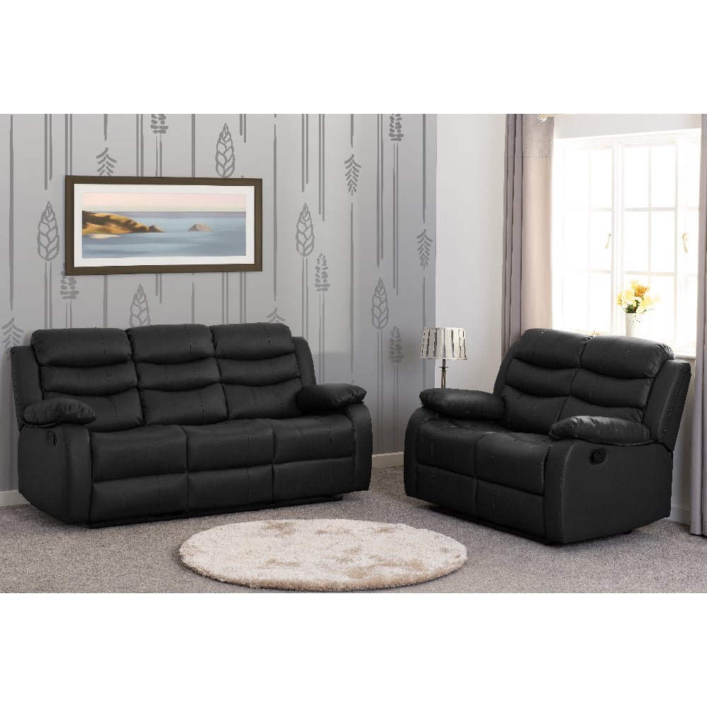 Rawlins Faux Leather Recliner 3+2 Seater Sofa Set In Black