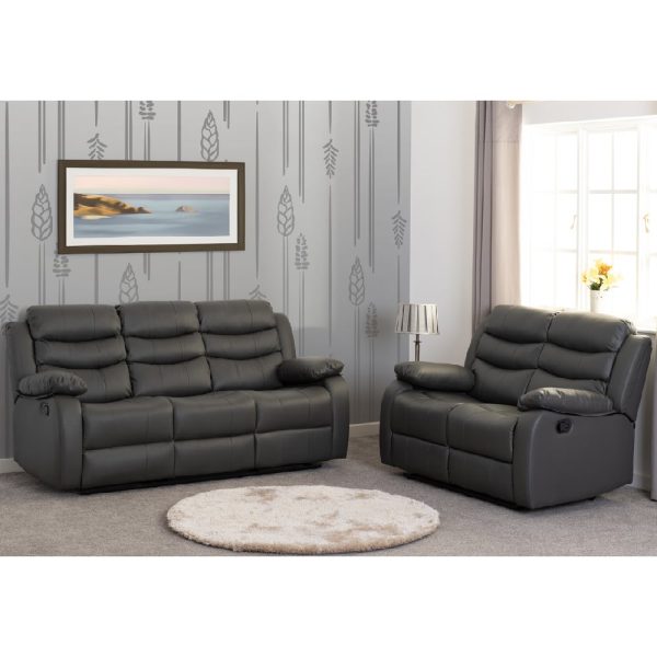 Rawlins Faux Leather Recliner 3+2 Seater Sofa Set In Grey | Bed Sava