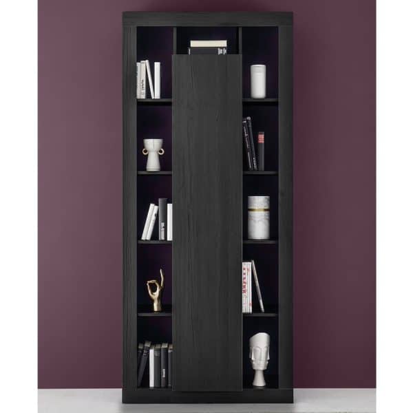 Raya Wooden Bookcase With 1 Door In Black Oak | Bed Sava