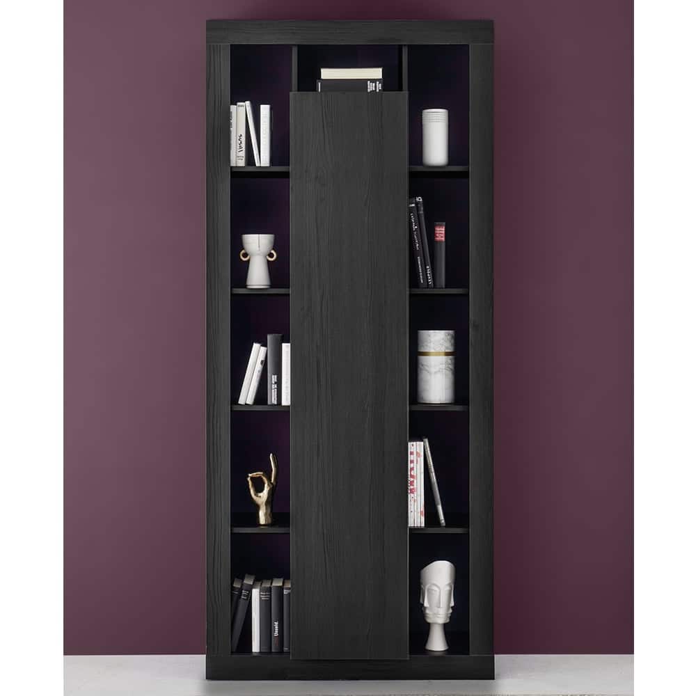 Raya Wooden Bookcase With 1 Door In Black Oak