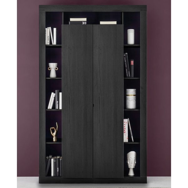 Raya Wooden Bookcase With 2 Doors In Black Oak | Bed Sava