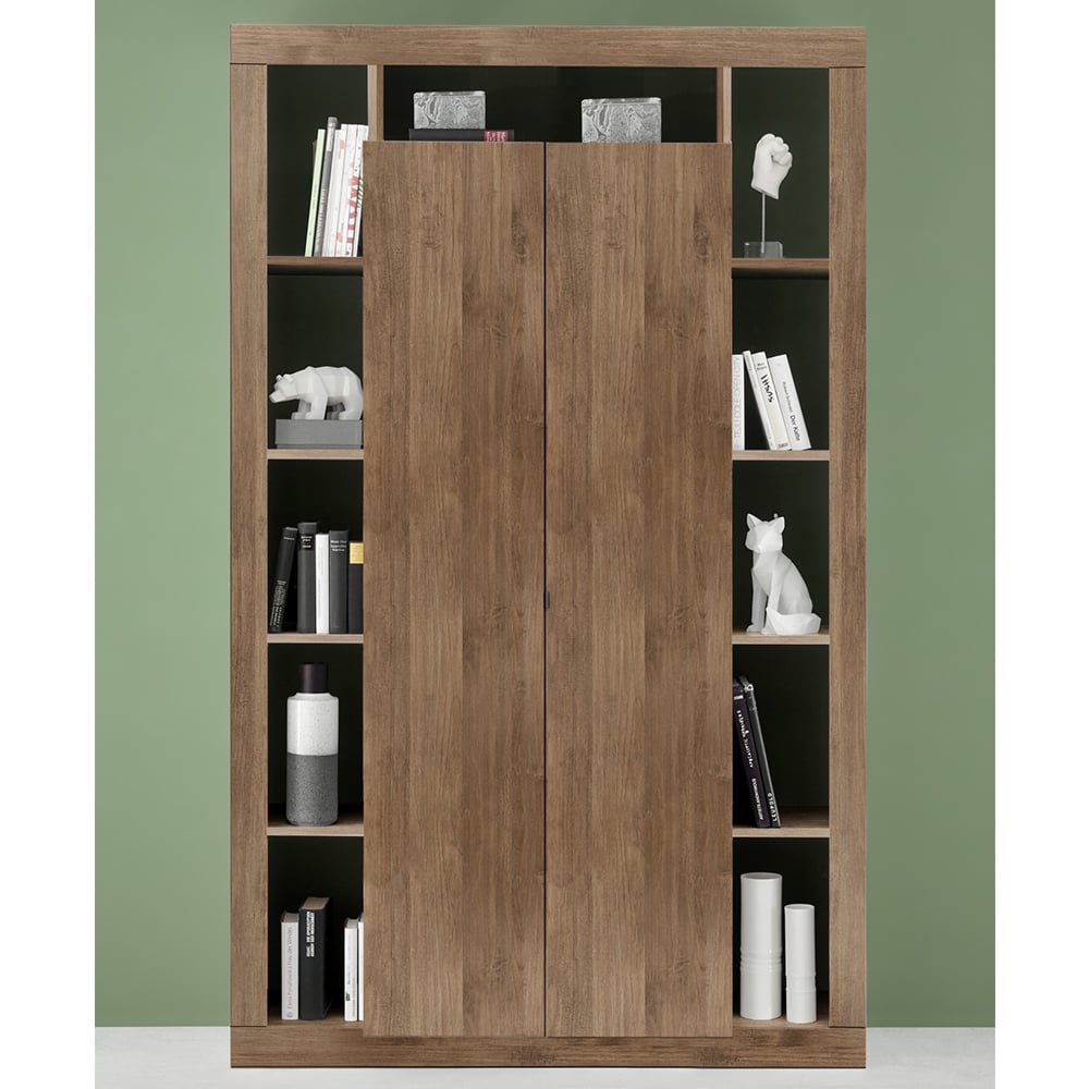 Raya Wooden Bookcase With 2 Doors In Mercure