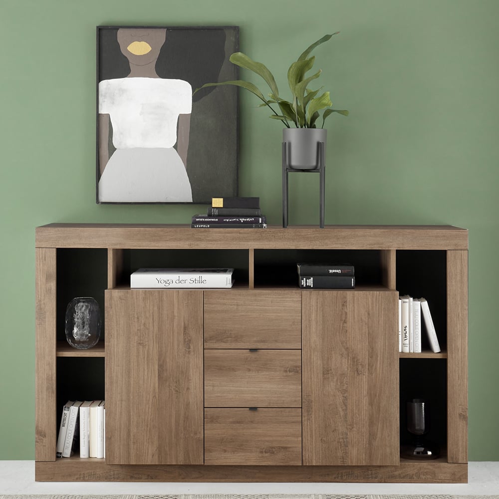 Raya Wooden Sideboard With 2 Doors 3 Drawers In Mercure