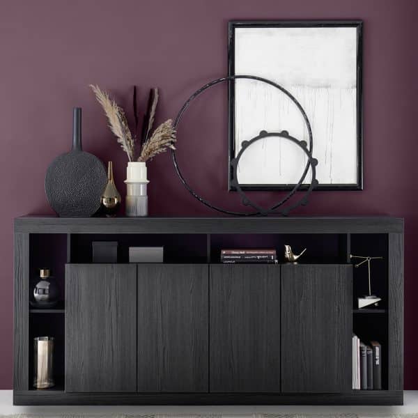 Raya Wooden Sideboard With 4 Doors In Black Oak | Bed Sava