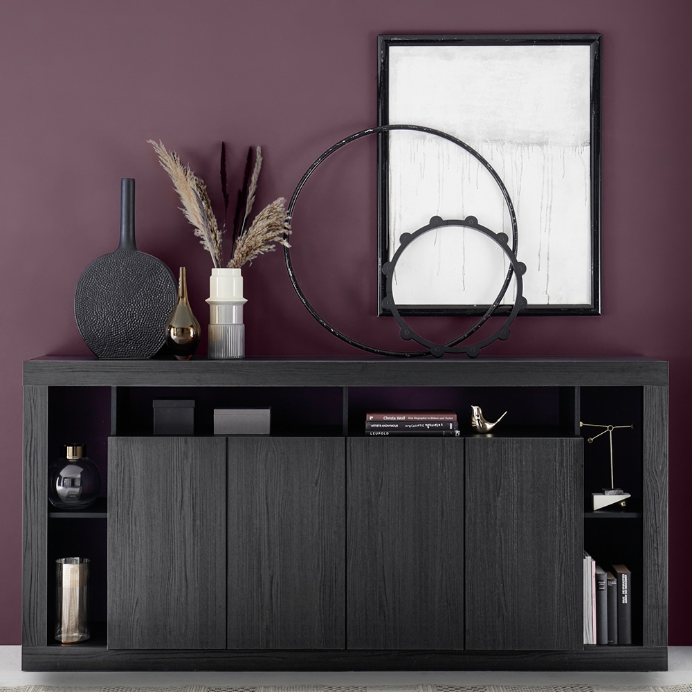 Raya Wooden Sideboard With 4 Doors In Black Oak