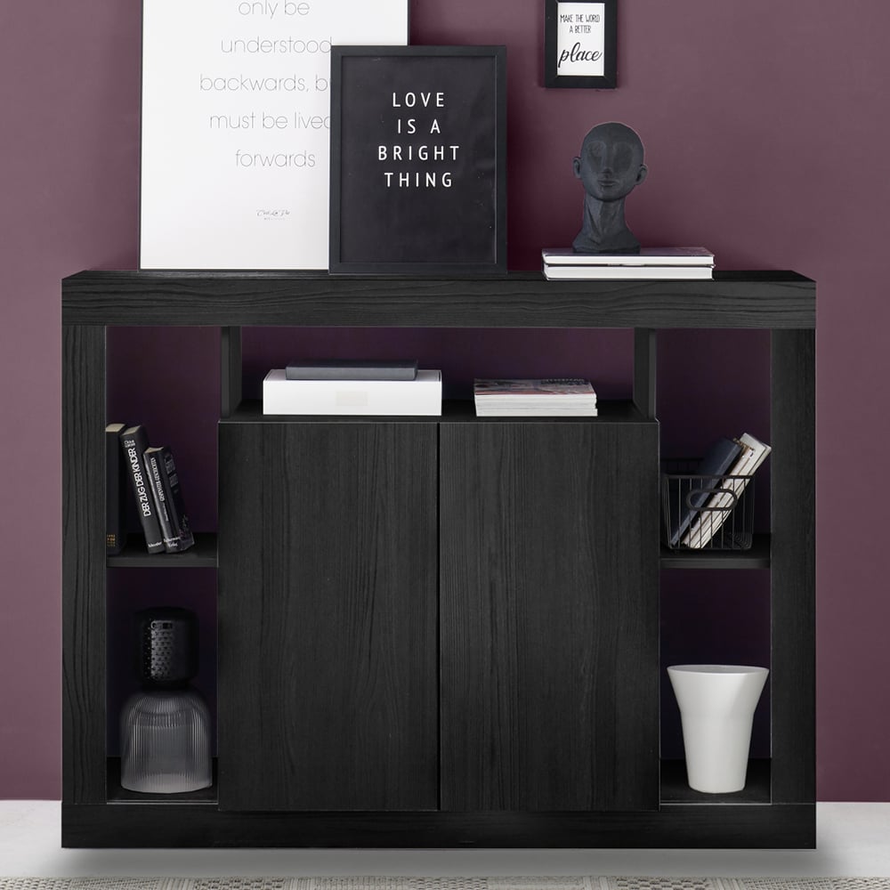 Raya Wooden Sideboard With 2 Doors In Black Oak
