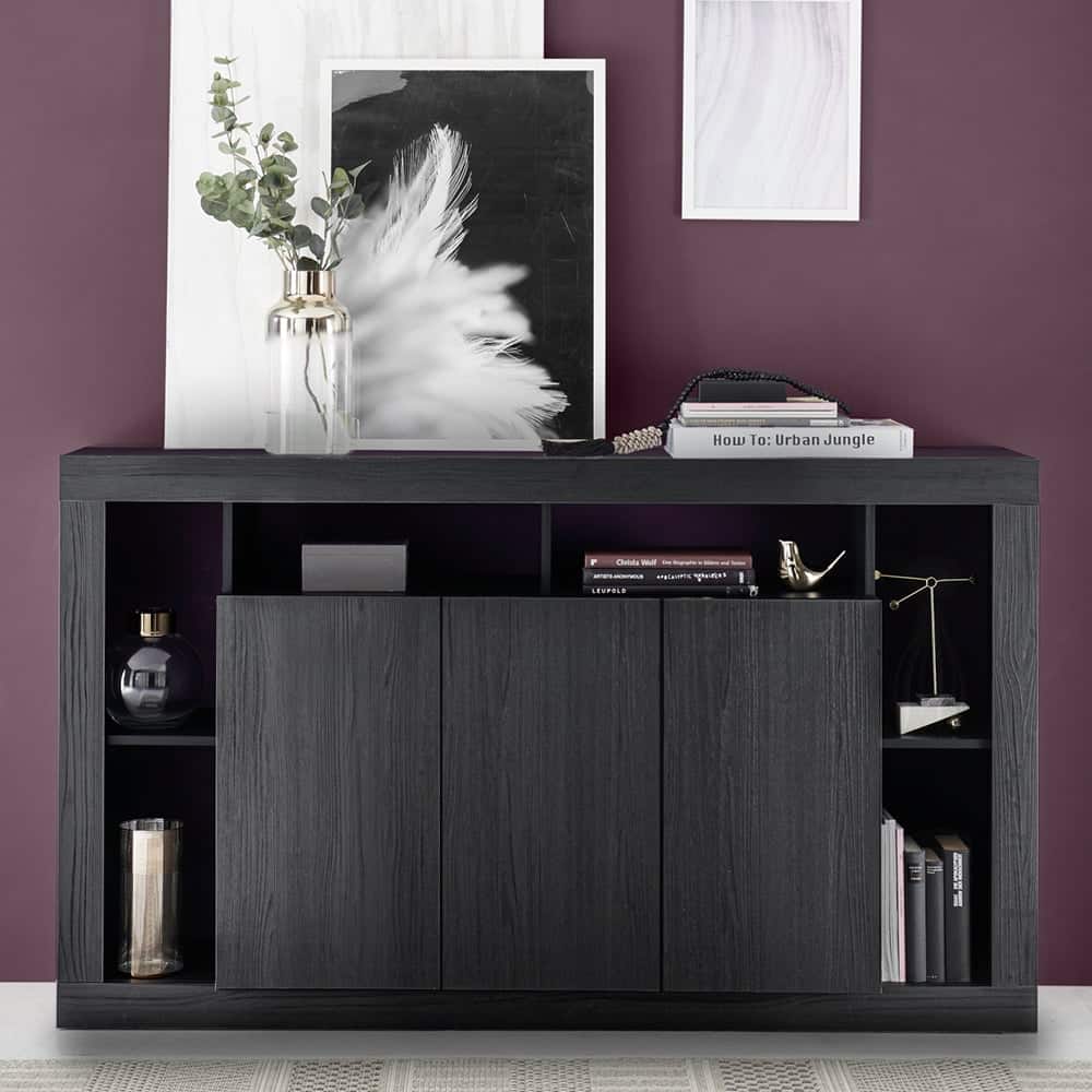 Raya Wooden Sideboard With 3 Doors In Black Oak