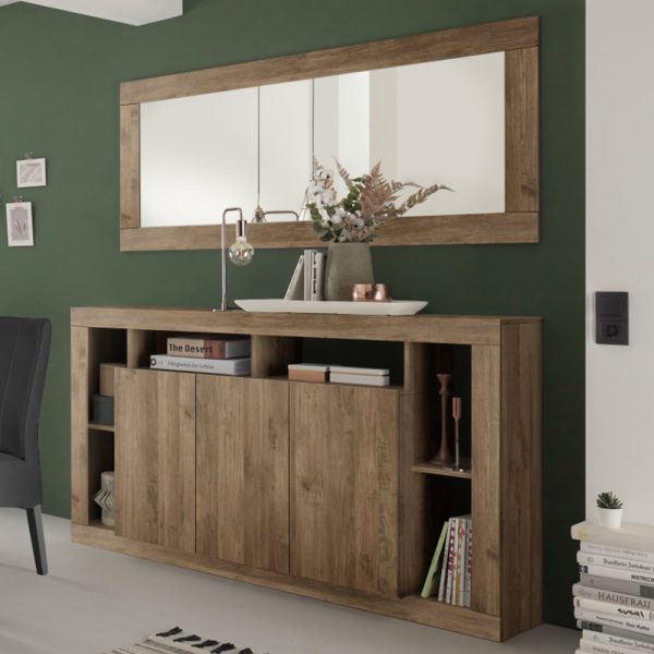 Raya Wooden Sideboard With 3 Doors And Mirror In Mercure | Bed Sava