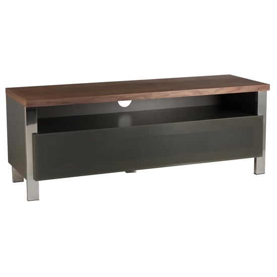 Reston Small Wooden TV Stand With Glass Door In Walnut