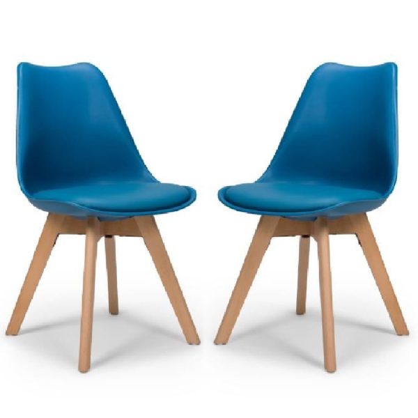 Regis Blue Leather Dining Chairs With Oak Legs In Pair | Bed Sava
