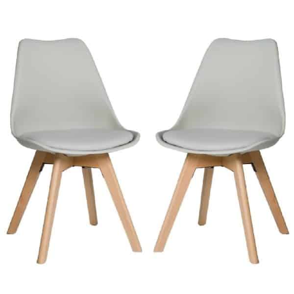 Regis Grey Leather Dining Chairs With Oak Legs In Pair | Bed Sava