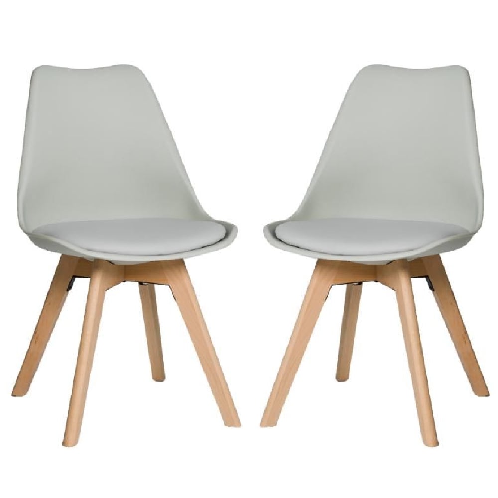 Regis Grey Leather Dining Chairs With Oak Legs In Pair