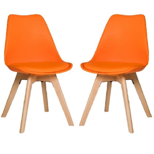 Regis Orange Leather Dining Chairs With Oak Legs In Pair | Bed Sava