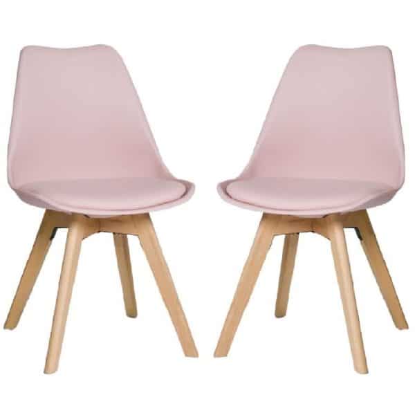 Regis Pink Leather Dining Chairs With Oak Legs In Pair | Bed Sava