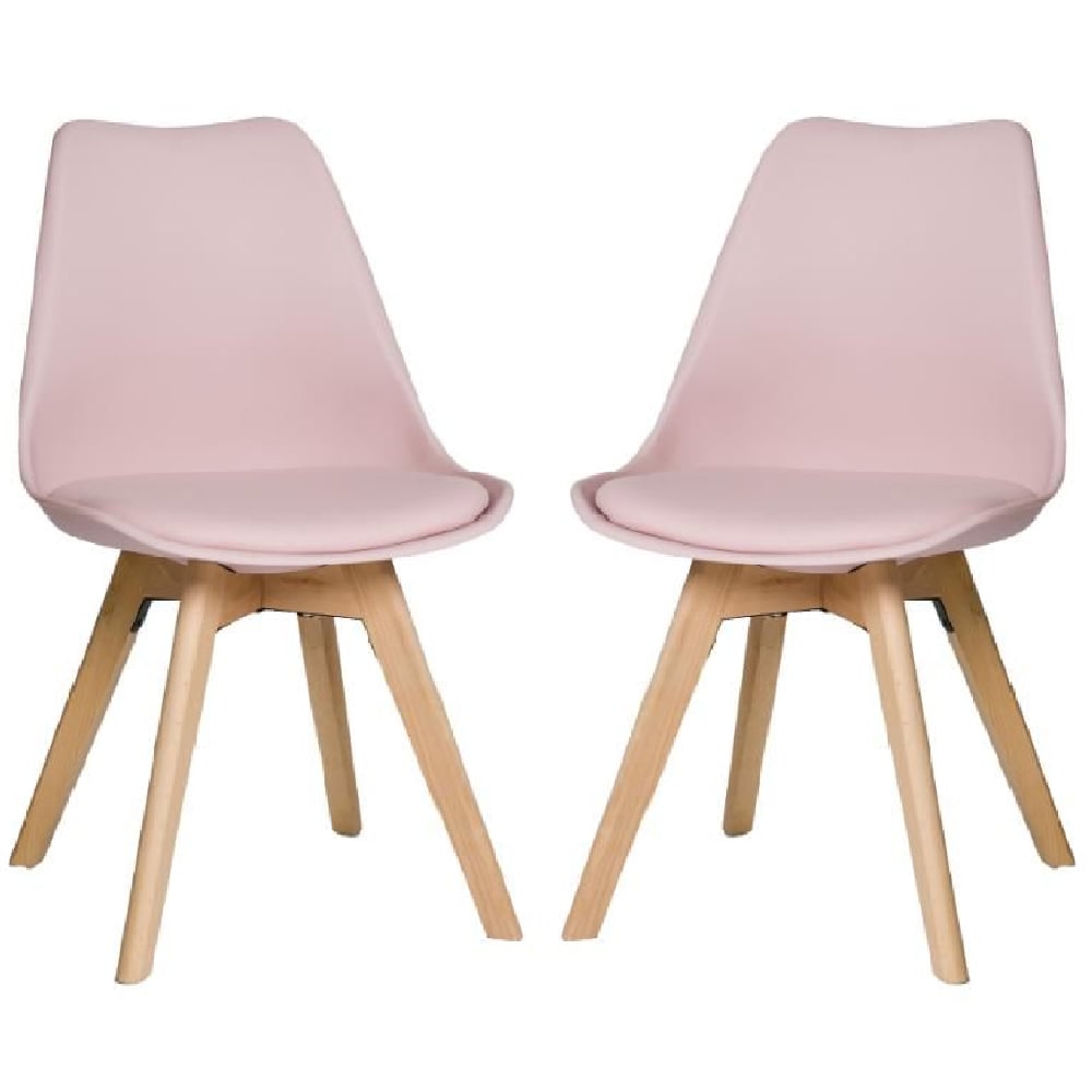 Regis Pink Leather Dining Chairs With Oak Legs In Pair