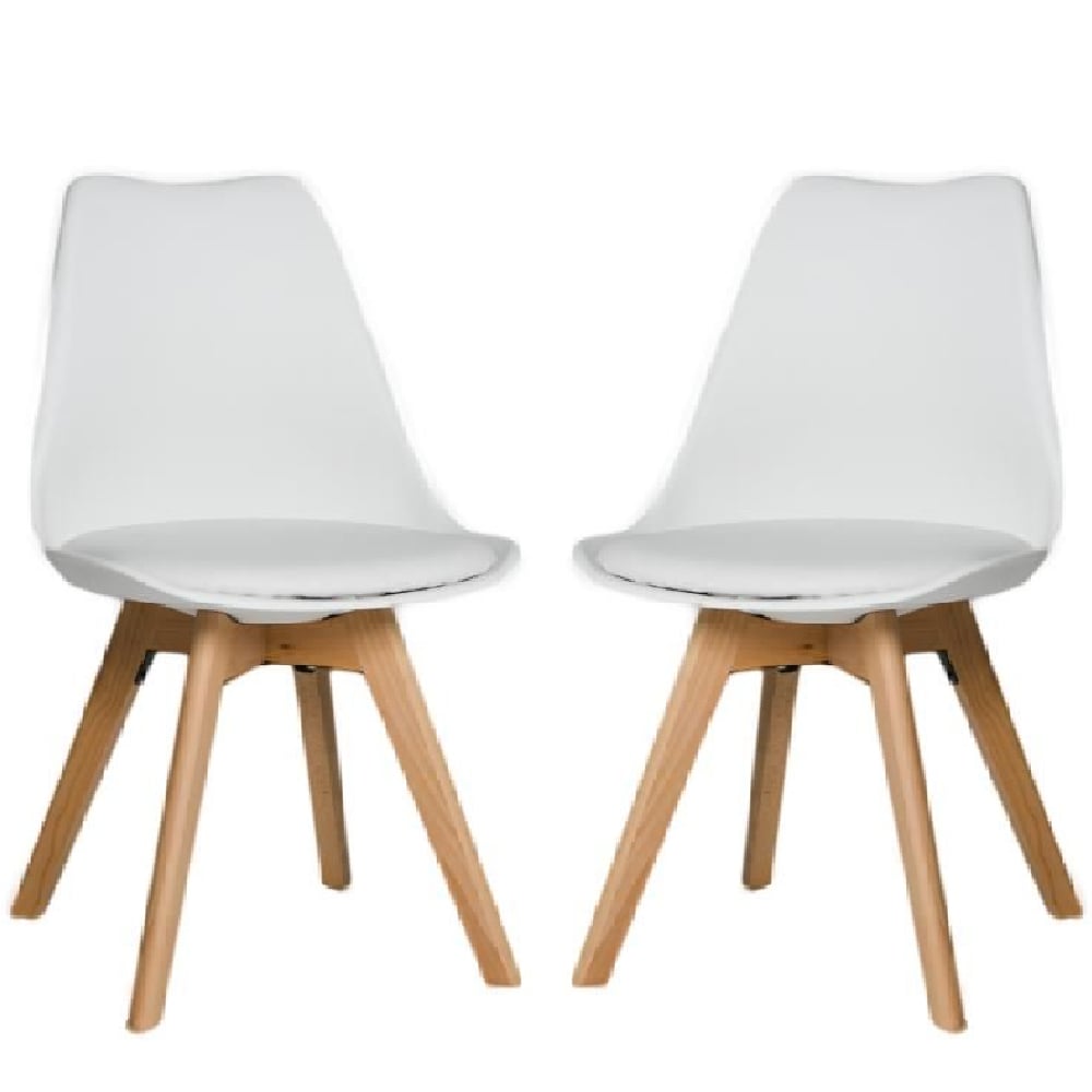 Regis White Leather Dining Chairs With Oak Legs In Pair