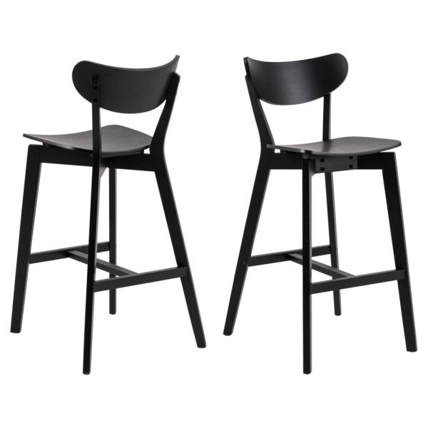 Reims Matt Black Wooden Bar Chairs In Pair | Bed Sava