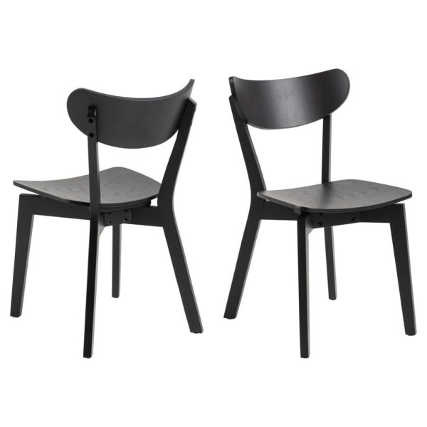Reims Matt Black Wooden Dining Chairs In Pair | Bed Sava