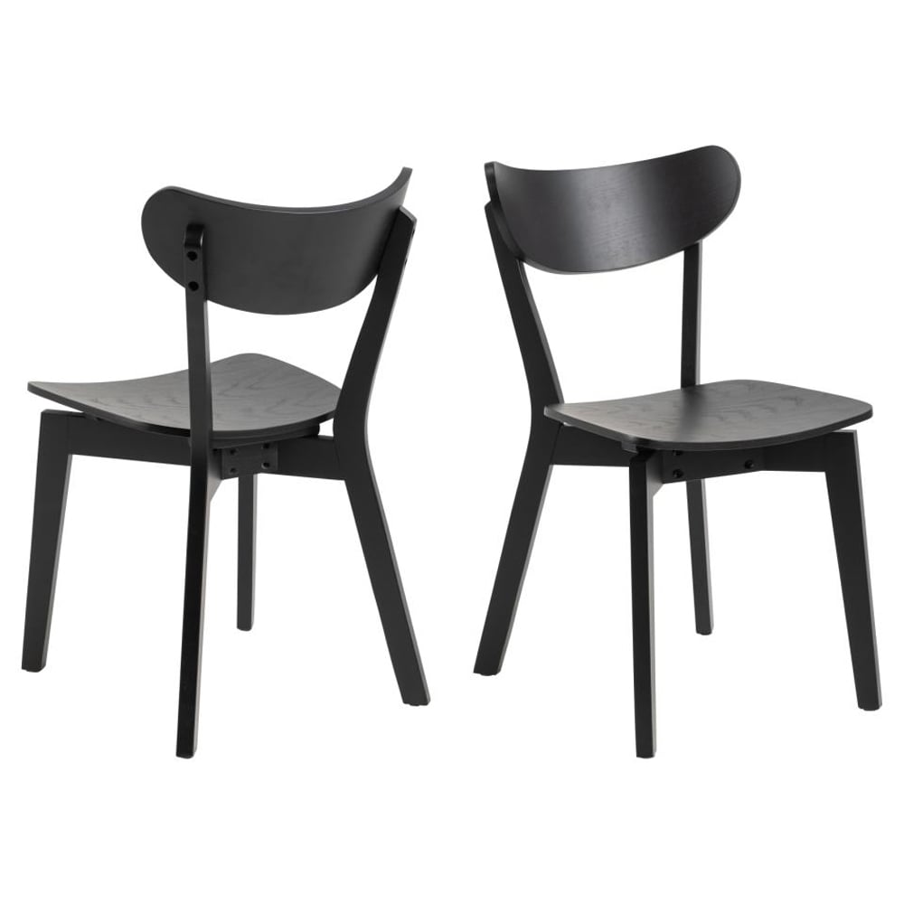 Reims Matt Black Wooden Dining Chairs In Pair