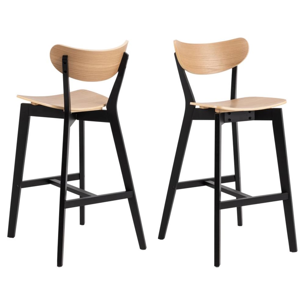 Reims Oak Black Wooden Bar Chairs In Pair