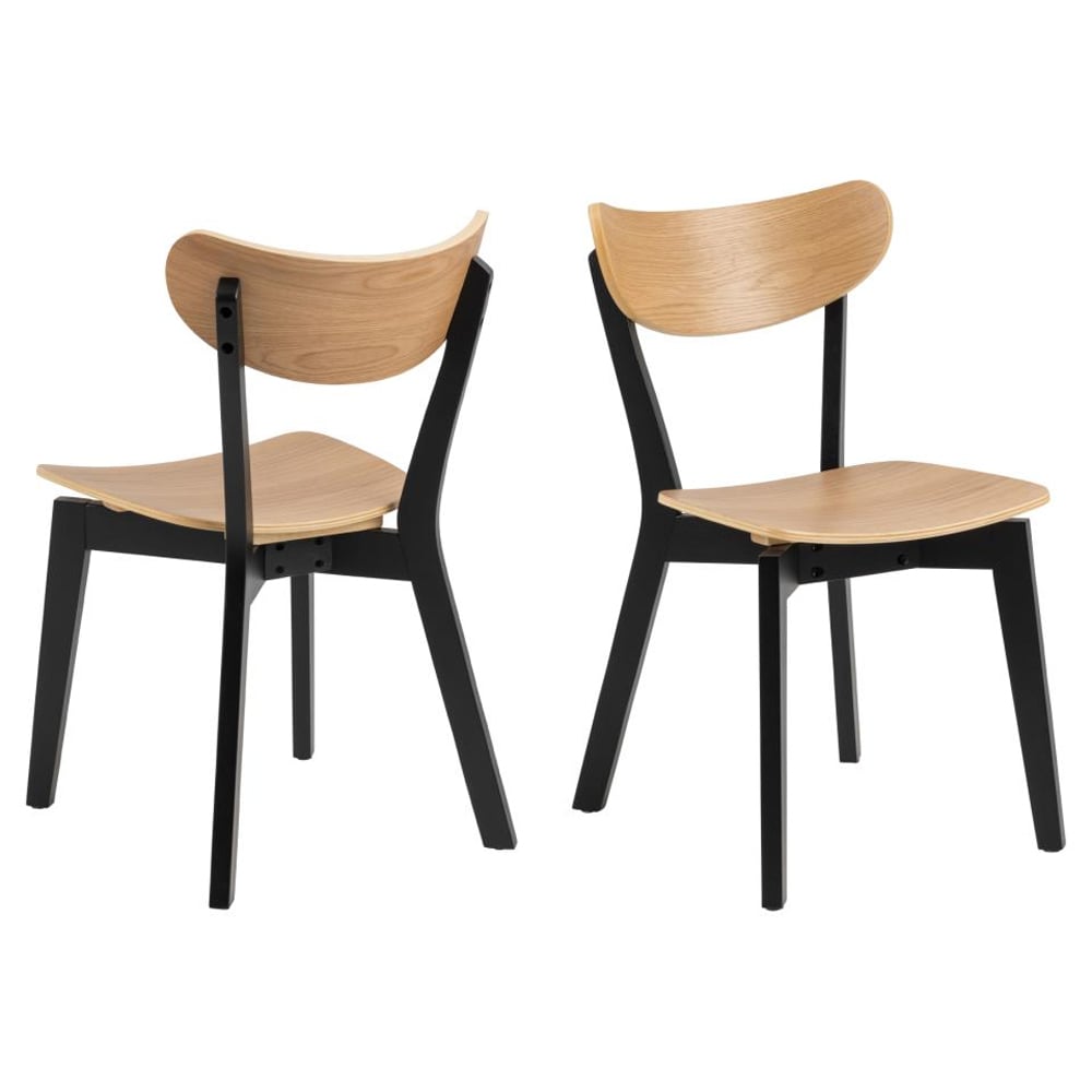 Reims Oak Black Wooden Dining Chairs In Pair