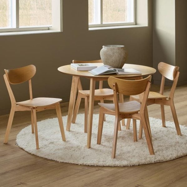 Reims Wooden Dining Table With 4 Chairs In Matt Oak | Bed Sava