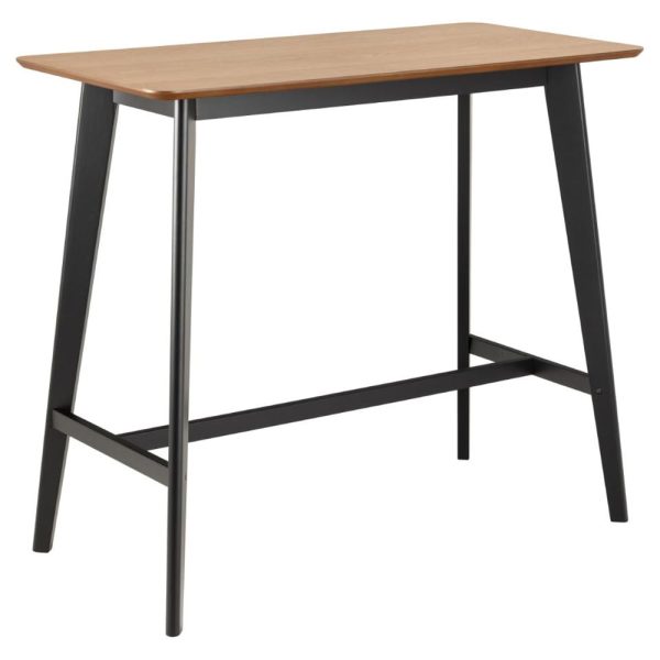 Reims Wooden Rectangular Bar Table With Black Legs In Oak | Bed Sava