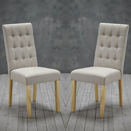 Remo Beige Fabric Dining Chairs With Wooden Legs In Pair