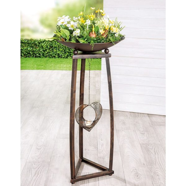 Renee Metal Heart Design Bowl Stand In Brown | Bed Sava