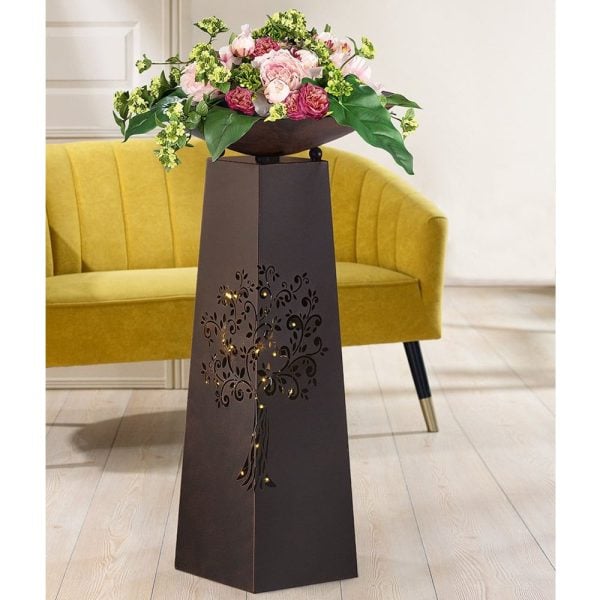 Renee Metal Tree Of Life Design Bowl Stand In Brown | Bed Sava