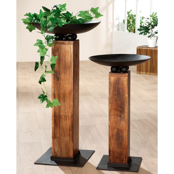 Renee Wooden Metal Set Of 2 Bow Stand In Anthracite And Natural | Bed Sava