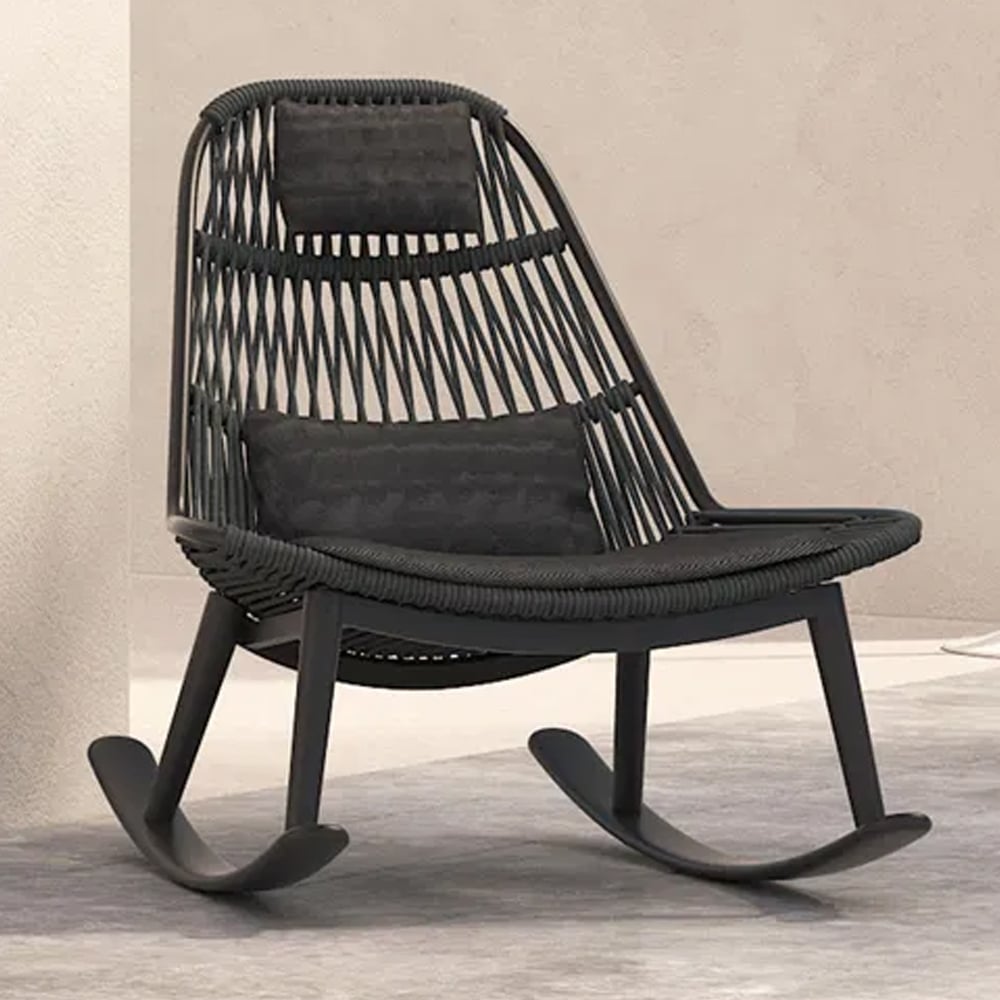 Reno Rattan Outdoor Rocking Chair In Graphite And Charcoal