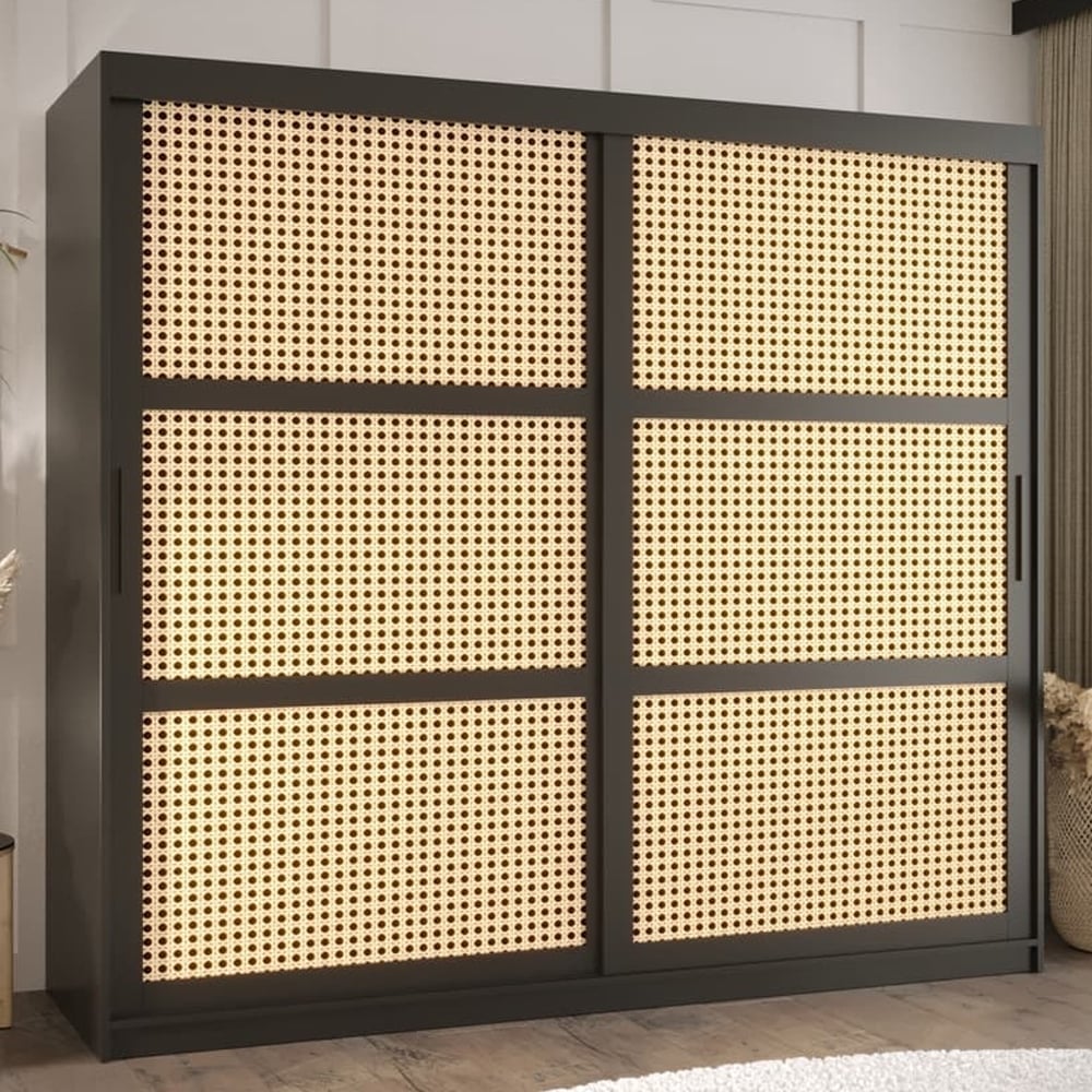 Reno Wooden Wardrobe With 2 Sliding Doors In Black