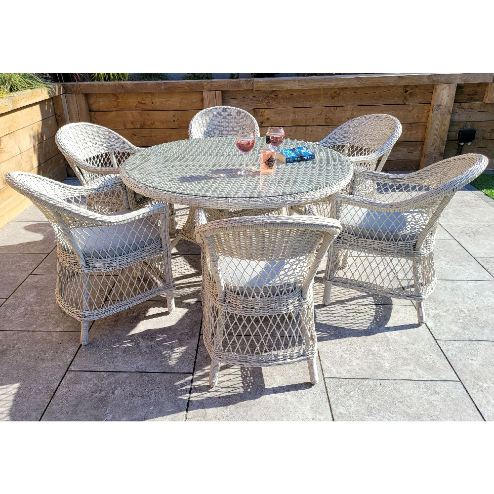 Renton Glass Top Garden Dining Set With 6 Chairs In white