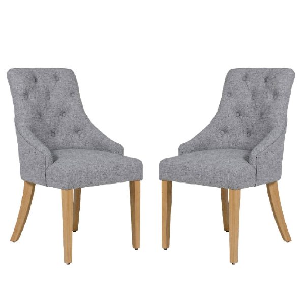 Reston Dark Grey Fabric Dining Chairs With Oak Legs In Pair | Bed Sava