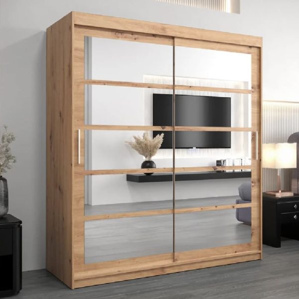 Reston Mirrored Wardrobe With 2 Sliding Doors In Oak Artisan | Bed Sava