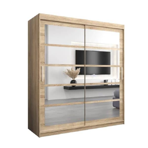 Reston Mirrored Wardrobe With 2 Sliding Doors In Sonoma Oak | Bed Sava