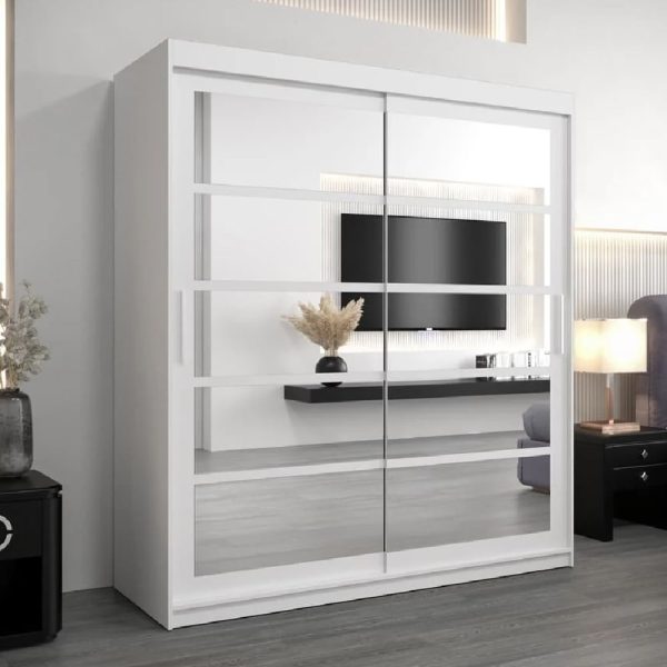 Reston Mirrored Wardrobe With 2 Sliding Doors In White | Bed Sava