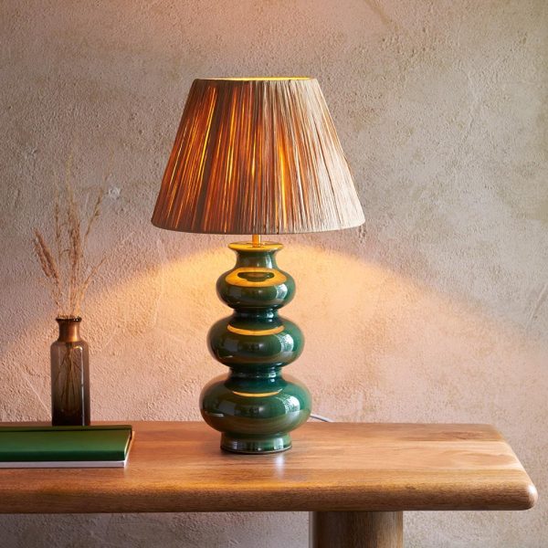 Reston Natural 30cm Shade Ceramic Table Lamp In Gloss Green | Bed Sava