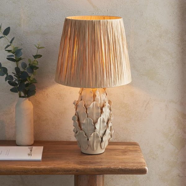 Reston Natural Fabric Shade Ceramic Table Lamp In Ivory | Bed Sava