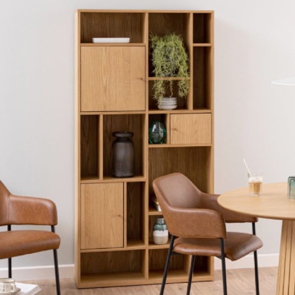 Reston Wooden Bookcase With 3 Doors And 11 Shelves In Oak | Bed Sava