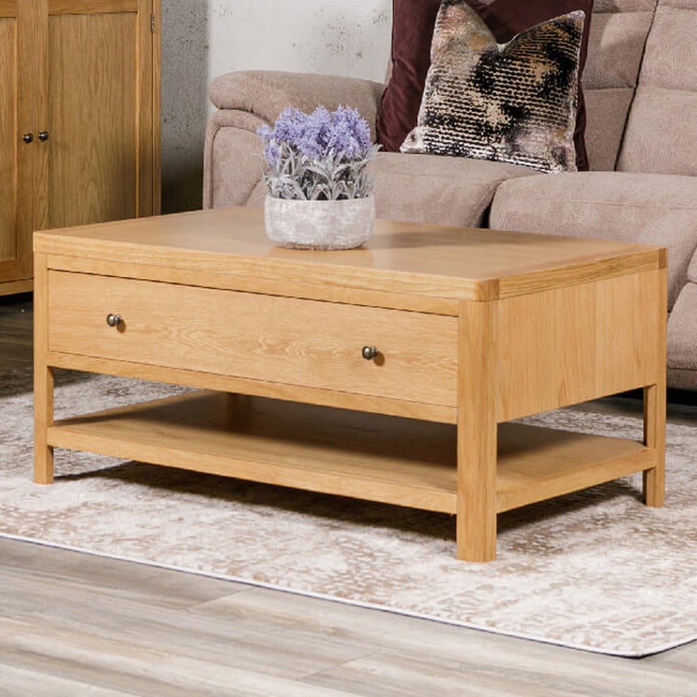 Reston Wooden Coffee Table With 1 Drawer In Oak