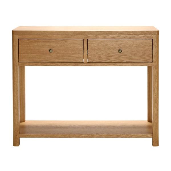 Reston Wooden Console Table With 2 Drawers In Oak | Bed Sava